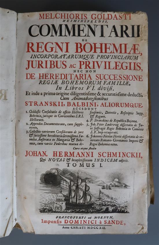 Schminckii, Johan Hermanni - Melchioris Goldasti Heiminsfeldii, 2 vols in 1, folio, vellum, Dominici a Sande,